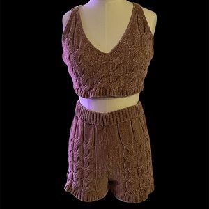 Brown Cable Knit Chenille Like Sleep Shorts and Top Forever 21 Size Large
